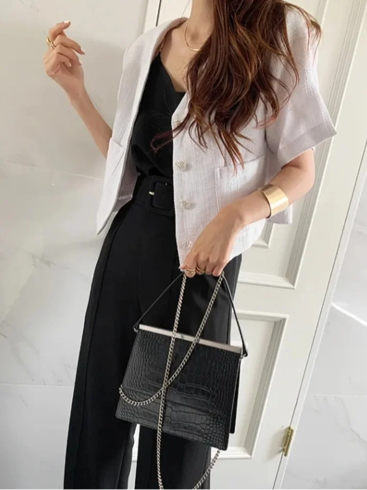 Summer New Style Short Sleeve Gem Buttoned Coat Korean Style Knitted Top for Women Thickened Flower Pattern Small Fragrance C...