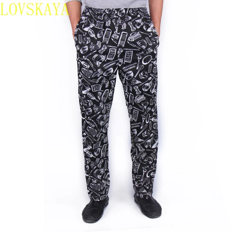 高品質伸縮性ウエストメンズシェフパンツ、朝食作業用パンツ、大人用シェフパンツ、ホテル厨房シェフウェイター作業用パンツ