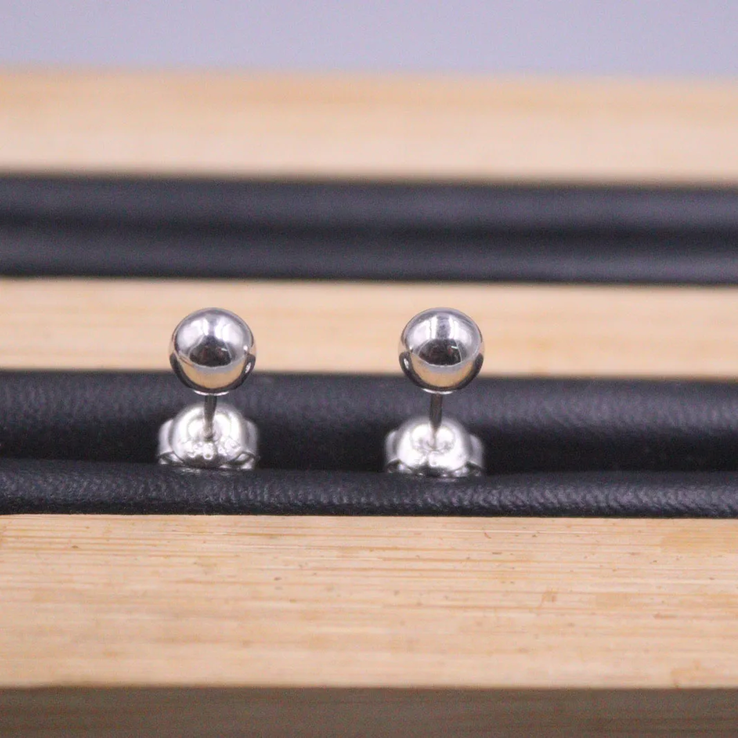 Marked Pt950 Real Platinum 950 Earrings For Women Polish Surface 5mm Ball Earrings Stud Simple Style