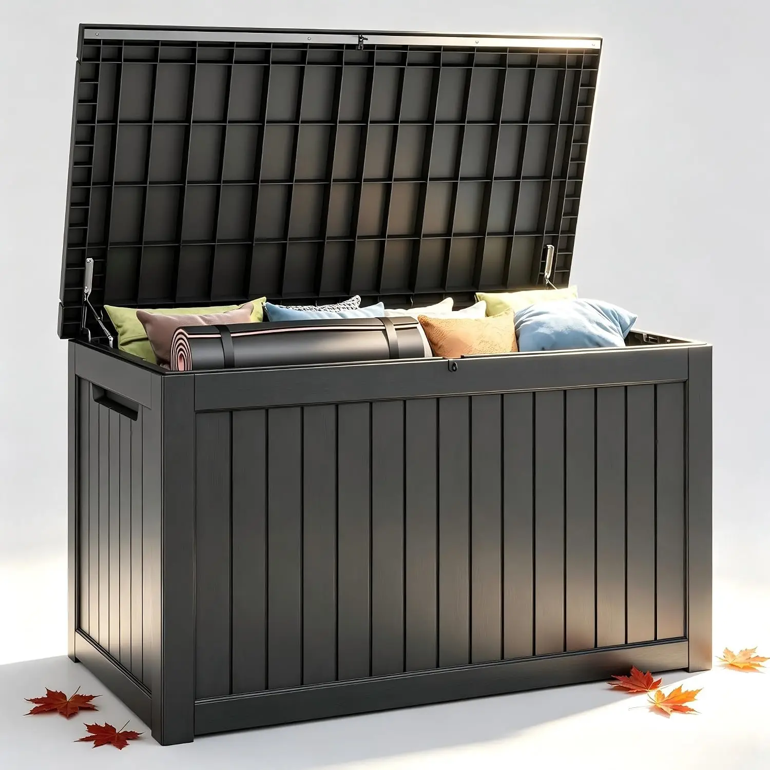 Outdoor Storage Box, Resin Deck Boxes Indoor and outdoor, Waterproof Storage Box Lockable Lid (Black,300 Gallon)