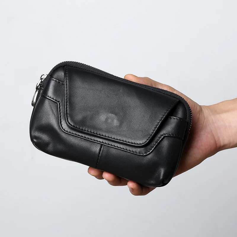 Bolsa de teléfono móvil de cuero genuino para hombres, cinturón de cuero, bolsa de cintura, bolsa de teléfono móvil Horizontal multifuncional, bolsa de cuero de vaca