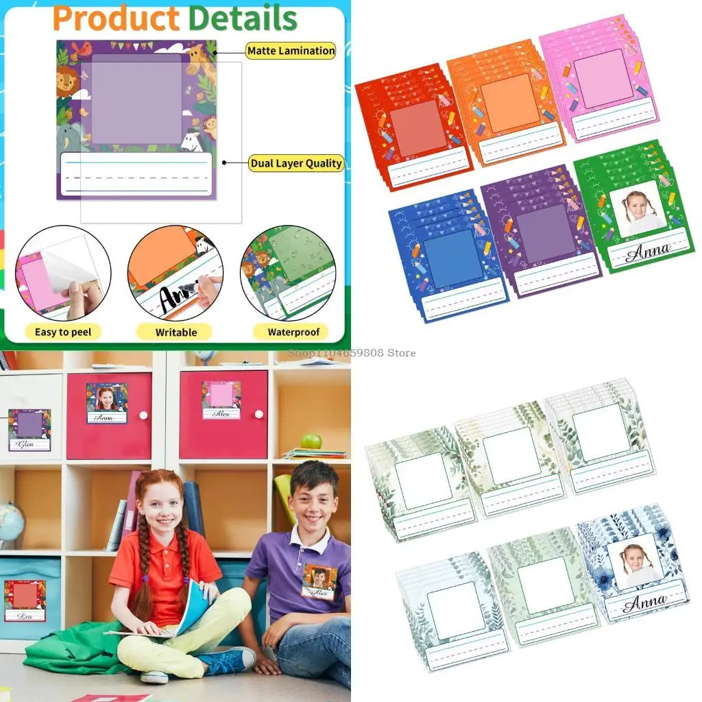 

48pcs Childrens Square Adhesive Name Stickering Photo Labels for Organization
