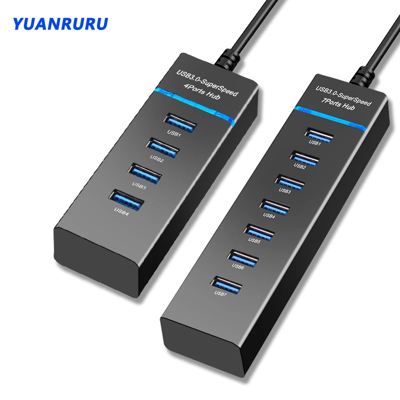 USB 3.0 Hub USB Hub Multi USB Splitter High Speed 7 Port USB Hub Multiple USB Port Multiple Expander for Pc Accessories