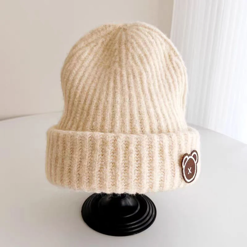 الشتاء الدافئة الأطفال قبعة متماسكة لطيف الدب الاطفال البلوز القبعات 2-10Year الطفل غطاء حماية الأذن مكافحة البرد الصوفية الكروشيه بونيه #5