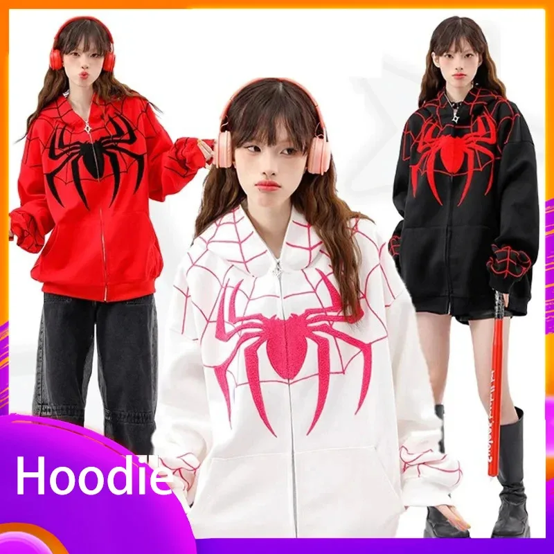 

Y2K Spider Man Cardigan Hoodies Spider Embroidered Zipper Hip-Hop Casual Fashion Sweatshirts Unisex Tops Loose Women Men Gift