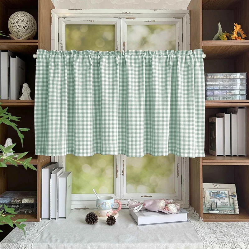 

Fresh Style Checkered Cloth Short Curtain Suitable for Cabinets Living Rooms Kitchens Windows Home Daily Decoration 1/2PCS