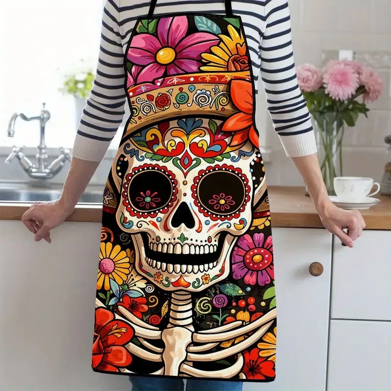 1pc Mexican Sugar Skull Art Apron Suitable for Lady And Gentlemen A Kitchen Cooking Apron That Is Essential for Household Chores