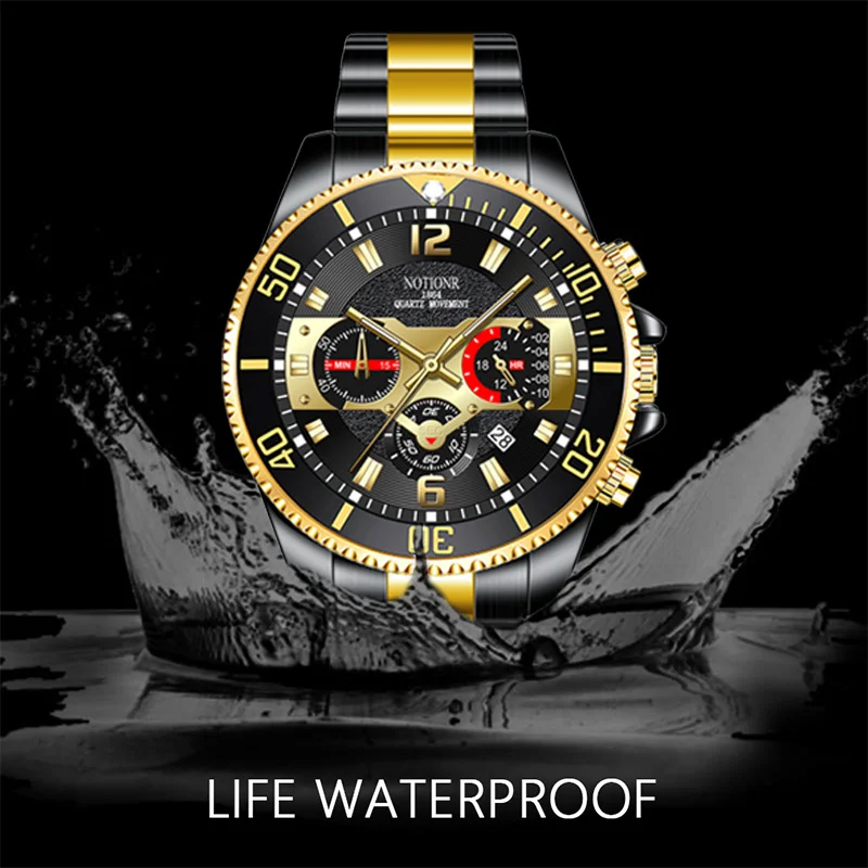 NOTIONR 2024 Fashion Green Mens Watches Luxury Men Sport Waterproof Stainless Steel Quartz Watch Man Business Luminous Clock