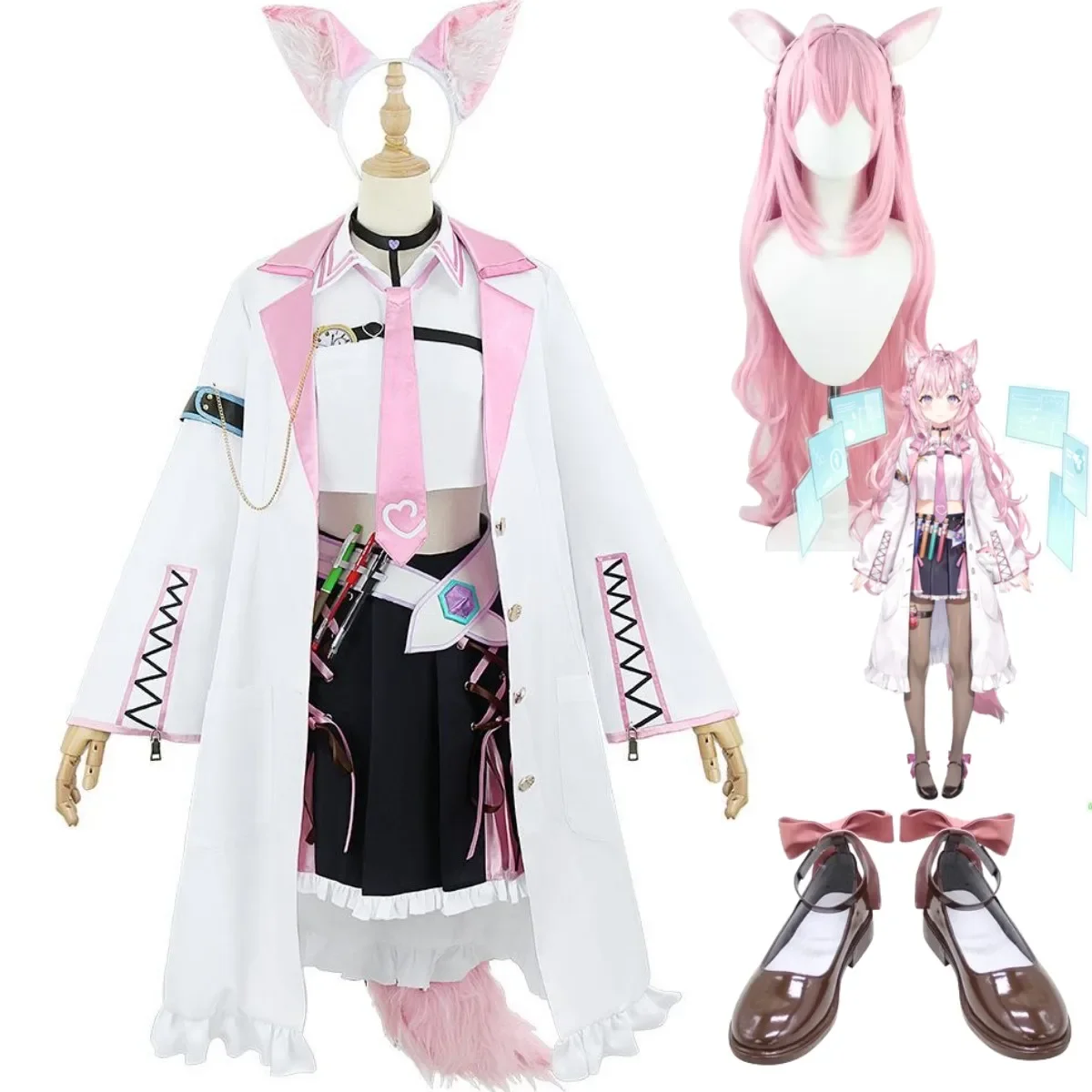 Anime Virtual YouTuber NIJISANJI Hakui Koyori Cosplay Costume Wig Daily JK Uniform Skirt Shoes Woman Sexy Kawaii Carnival Suit