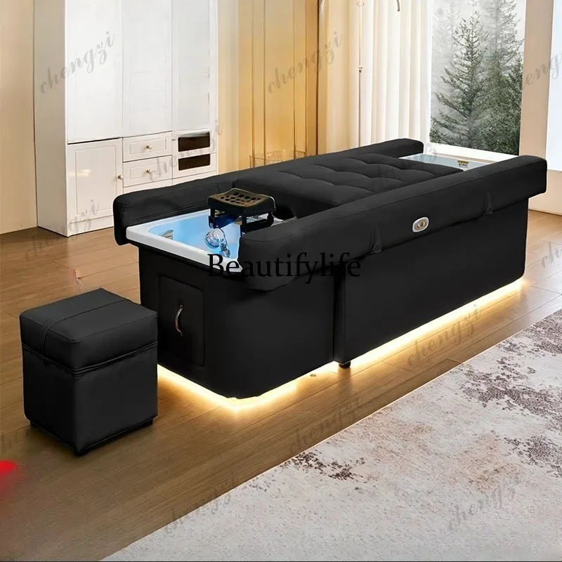 Electric lifting head therapy foot bath integrated shampoo bed water circulation beauty salon massage massage ear bed
