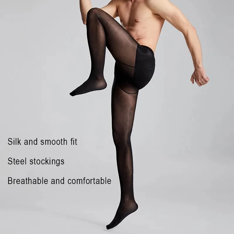 Plus Size Men Sexy Sheer Black Spring Autumn Thin Sports Basketball Stockings Tight Pants Dance High Elasticity Pantyhose﻿ - view 4