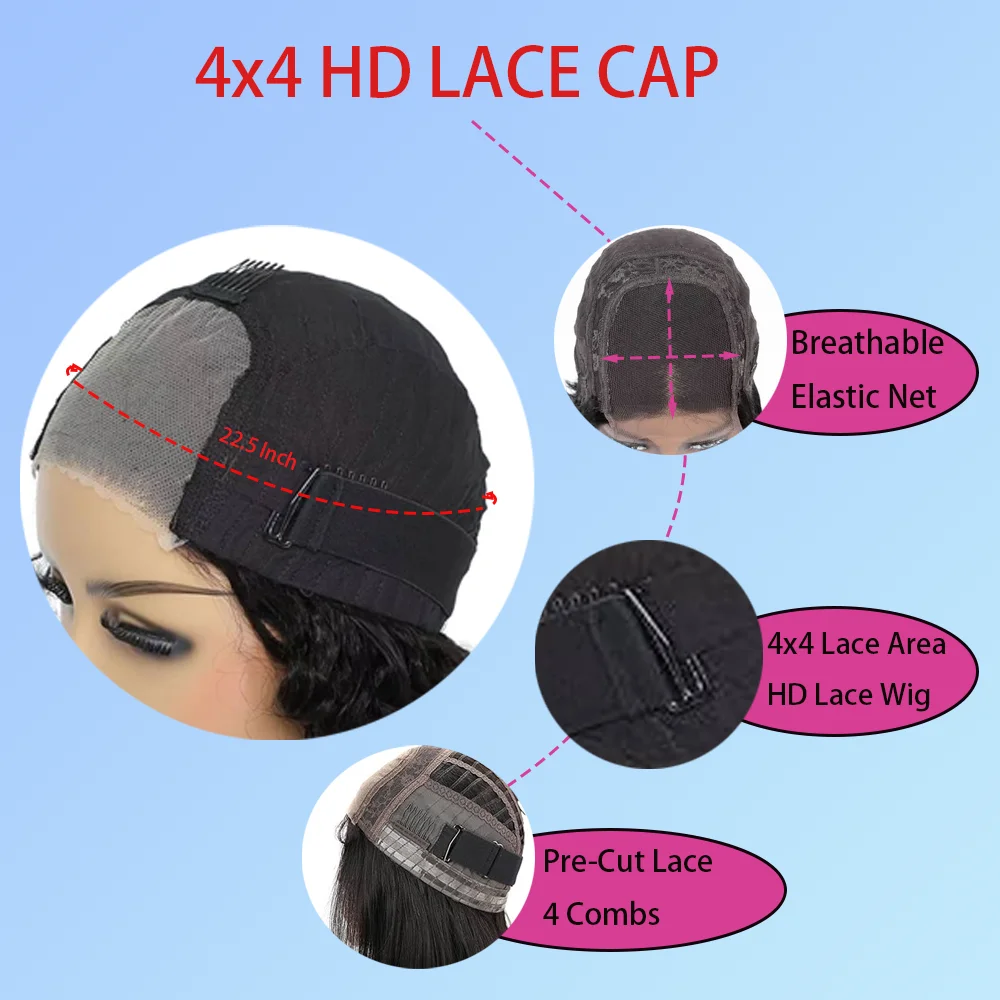 4x4 موجة عميقة HD الدانتيل الجبهة الباروكات 100% البرازيلي الشعر البشري غلويليس 200% الكثافة قبل قطعها شعر الطفل ابيض الباروكات للنساء