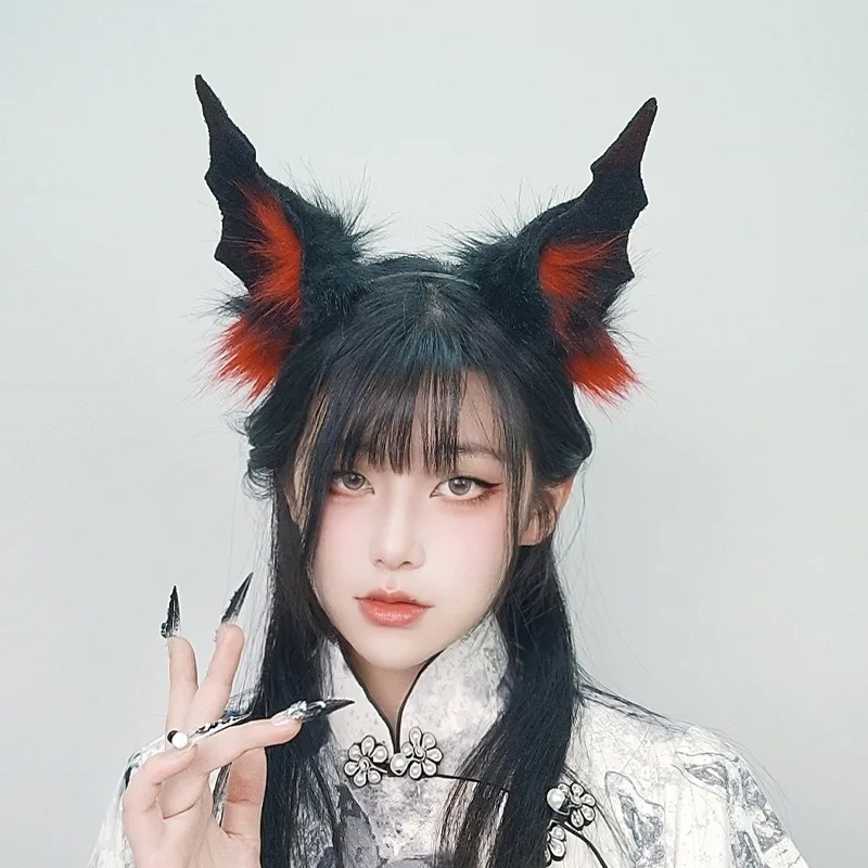 New Hot Handmade Halloween Dark Bat Ear Headpiece Comic-Con Moldable Devil Tail Set Night Club Sweetheart Bat Tail Cosplay Pros