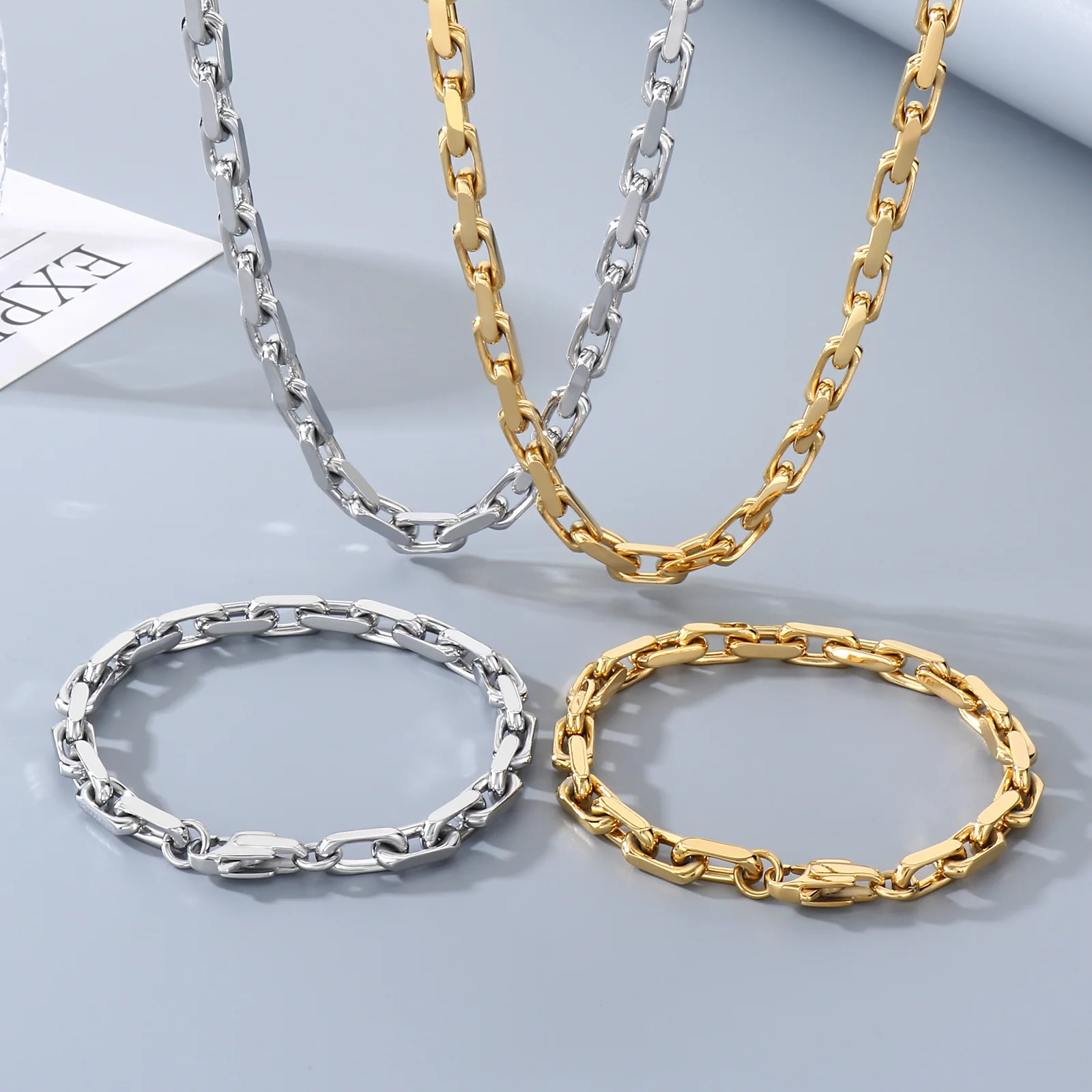 Gold-Plated Hiphop Link Chain Necklace Bracelet For Man Statement Choker Classic Trendy Wedding Party Gifts