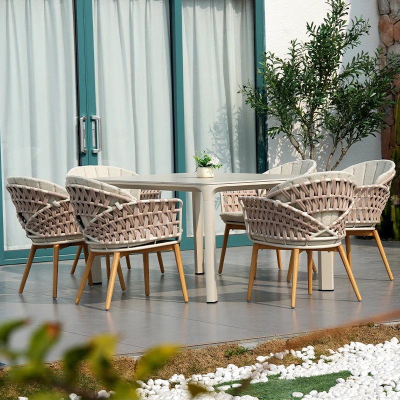

Outdoor Dining Table Set With Chairs Commercial Garden Furniture Outdoor Restaurant Table and Rope Chairs Set