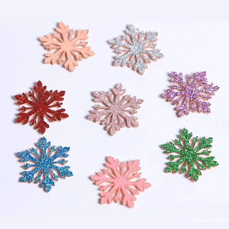 10pcs 34/36mm Glitter Christmas Snowflakes Shiny Gold Color Powder Cloth Appliques Wedding Patches Making DIY Craft