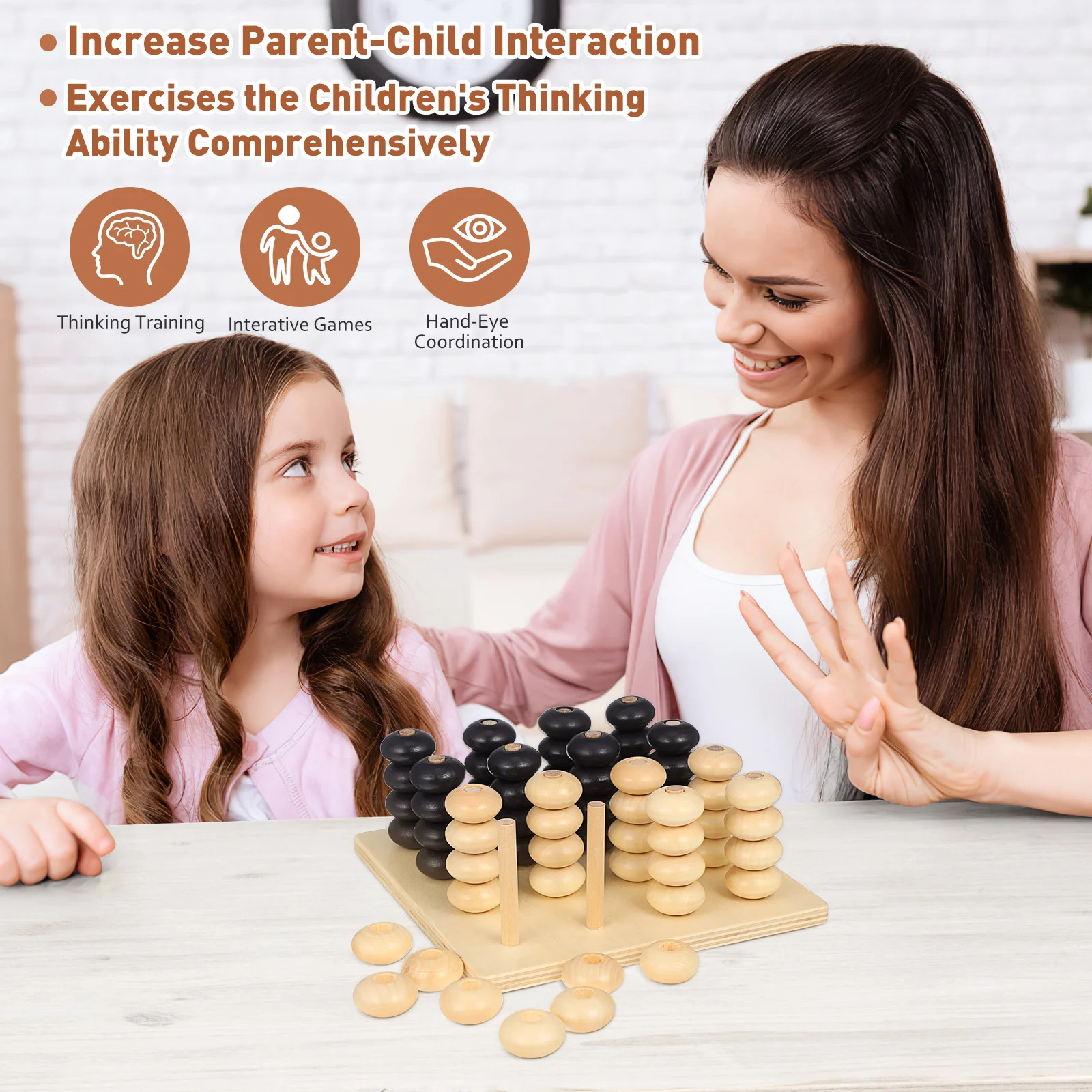 Kids Desktop Educational Board Game Wooden Brain Teaser Interactive Checkers Travel