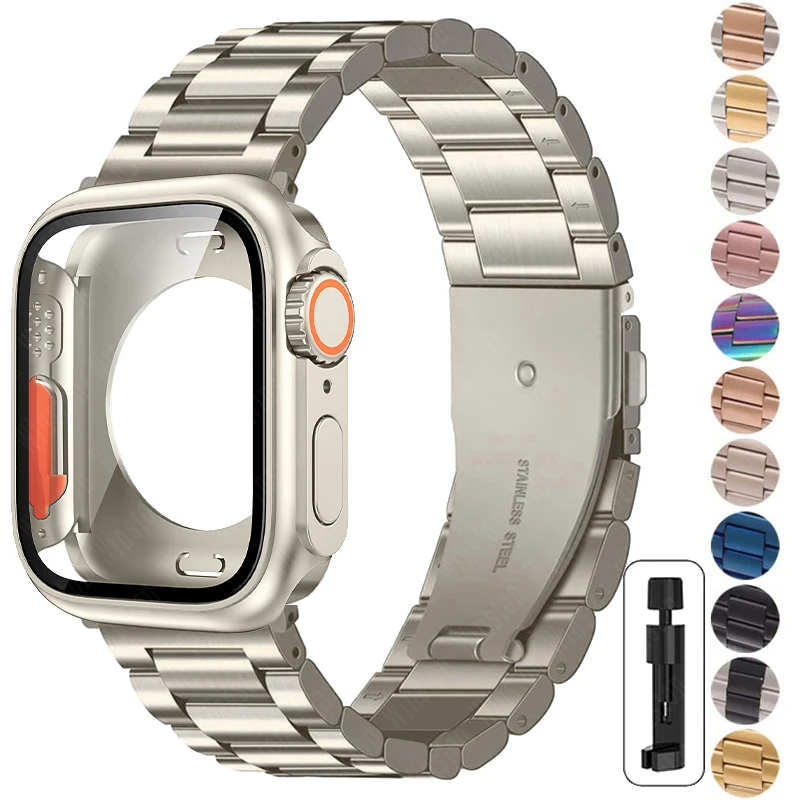 Change to Ultra Case+Band For Apple Watch 44mm 45mm Metal Stainless Steel strap for iWatch series Series 8 7 6 SE 5 4