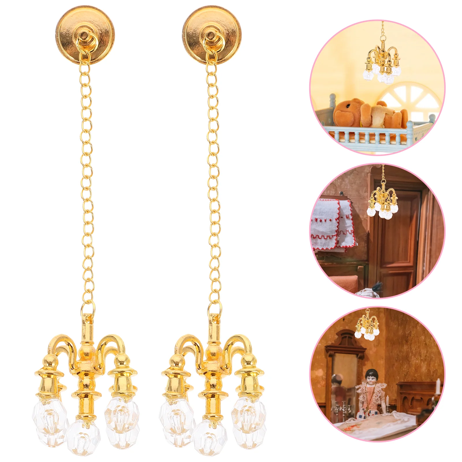 

2 Pcs Mini Crystal Chandelier DIY Gifts Accessories Adornment Lamp Ceiling Lights Decorate for Alloy Girls Toy Baby