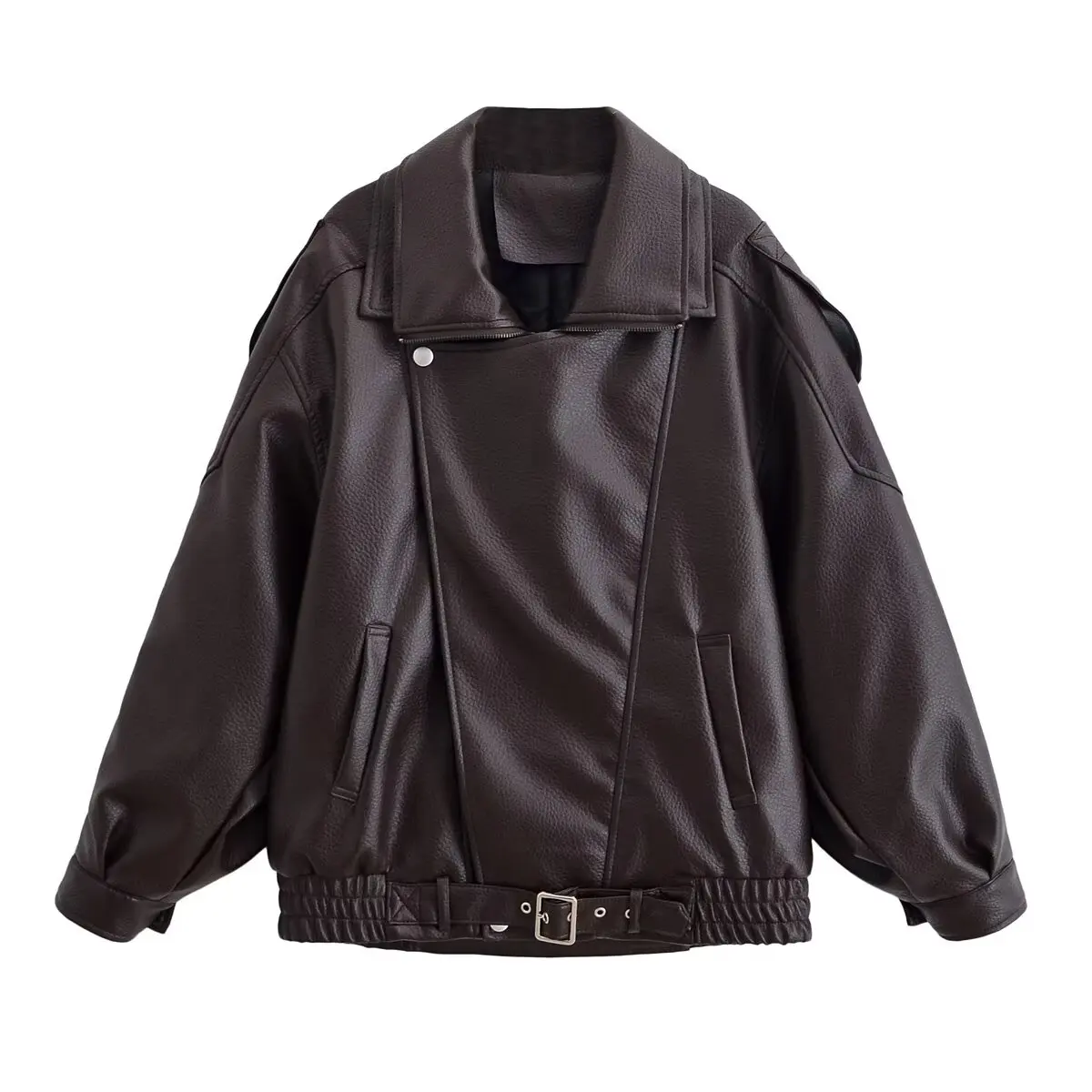 HH Herfst Kunstleer Jas Voor Vrouwen Casual Solid Lange Mouw Rits Pu Lederen Jassen Nieuwe Mode Vrouwelijke Streetwear