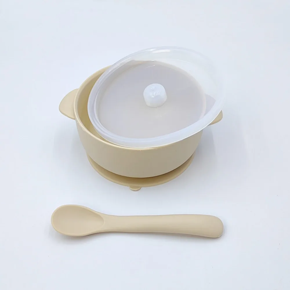 

Bowl Lid Spoon Set Baby Suction Dinner Bowl Non-Slip Waterproof Baby Silicone Suction Plate 400ML Sturdy Feeding Tableware