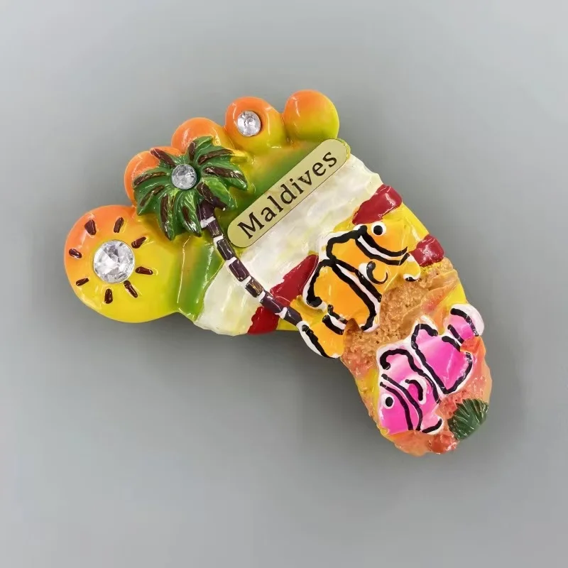 Maldives Creative Feet Sunset Coconut Tree Sea View Clown Fish 3D Home Decoration Magnet Refrigerator Sticker Hand Companion