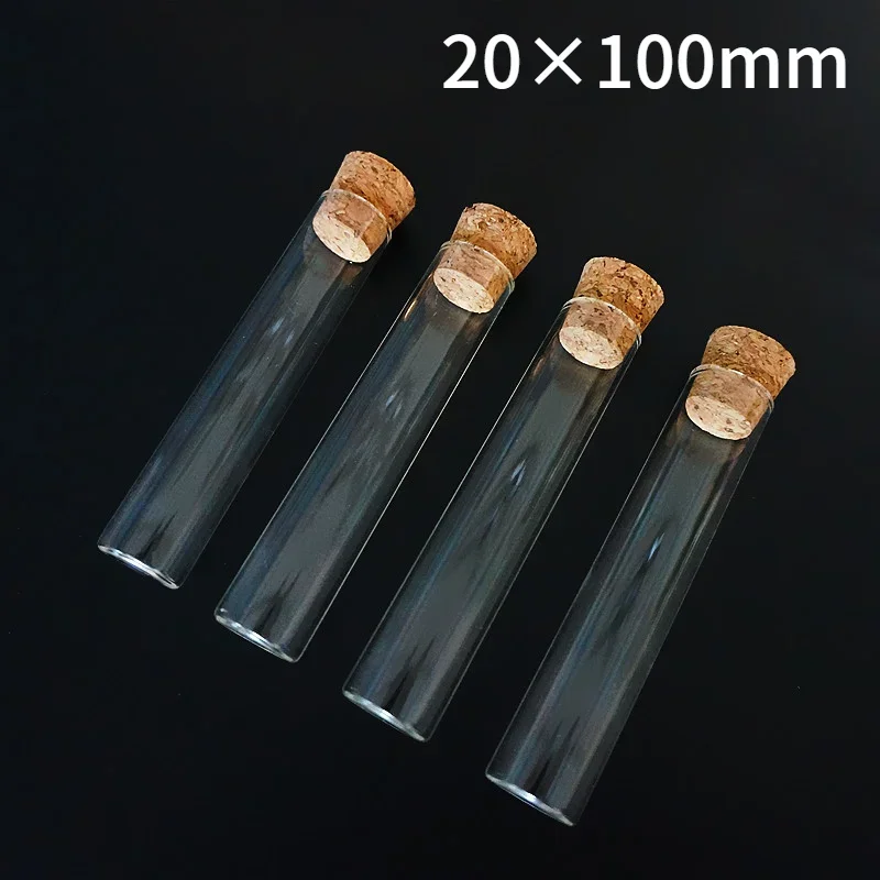 

8pcs/lot Clear 20x100mm Clear Glass Flat Bottom Test Tubes with cork stopper for kinds School/Laboratory Glassware