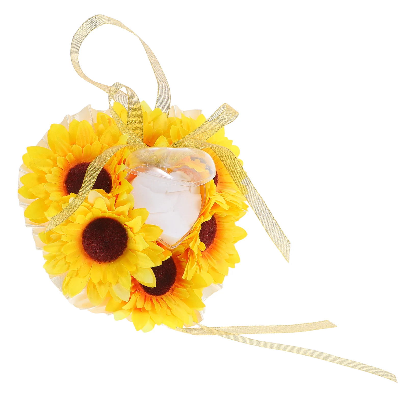 

Sunflower Shape Wedding Ring Pillow Yellow Compact Elegant Design for Ceremony Decorative Ring Bearer Cushion Embroided Bridal