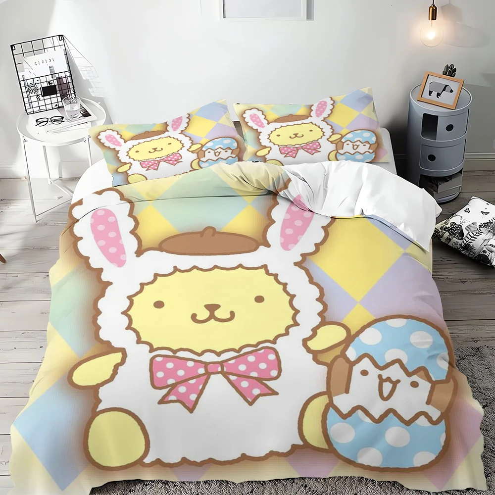 

2pcs, 3pcs, Pompompurin Single Double Bed King Size Microfiber Needlework Bedding Pillowcase Quilt Cover Multi-piece Set