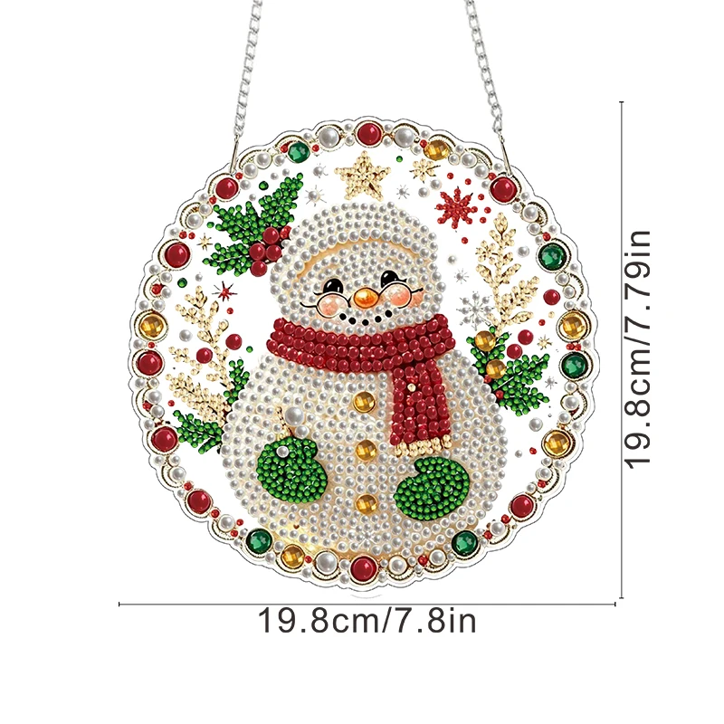 DIY Weihnachts-Perlen-Diamant-Malerei-Anhänger, runde Acrylplatte, 2D flache Perlen-Bastelarbeiten, Feiertags-Fenster- und Wanddekoration – Detail 10