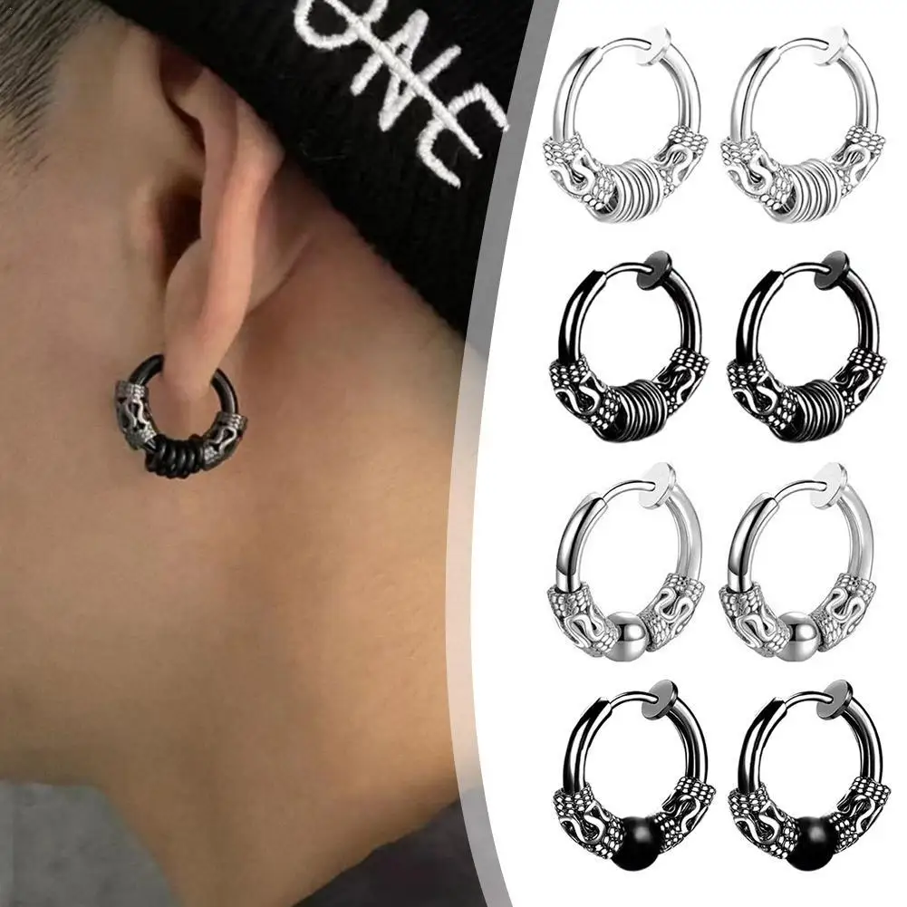 Dragon Hoop Earrings Huggie Hoop Earrings Gothic  Mens Hoops Round Circle Retro Jewelry