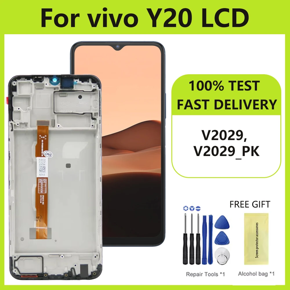 Layar 6.51 inci LCD tampilan layar sentuh, LCD untuk VIVO Y20 V2029 dengan bingkai rakitan Digitizer untuk vivo Y20 LCD