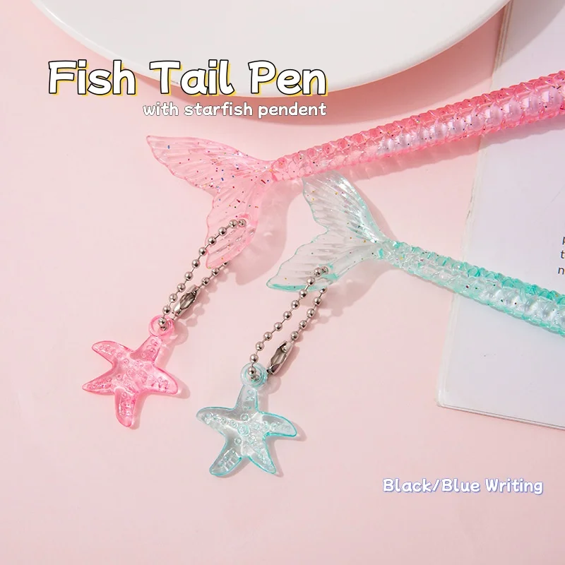 

10Pcs/Lot Cute Fish Tail Gel Pens 0.5mm Black Blue Ink Crystal Fairy Starfish Pendant Pen Kids School Writing Stationery Gifts