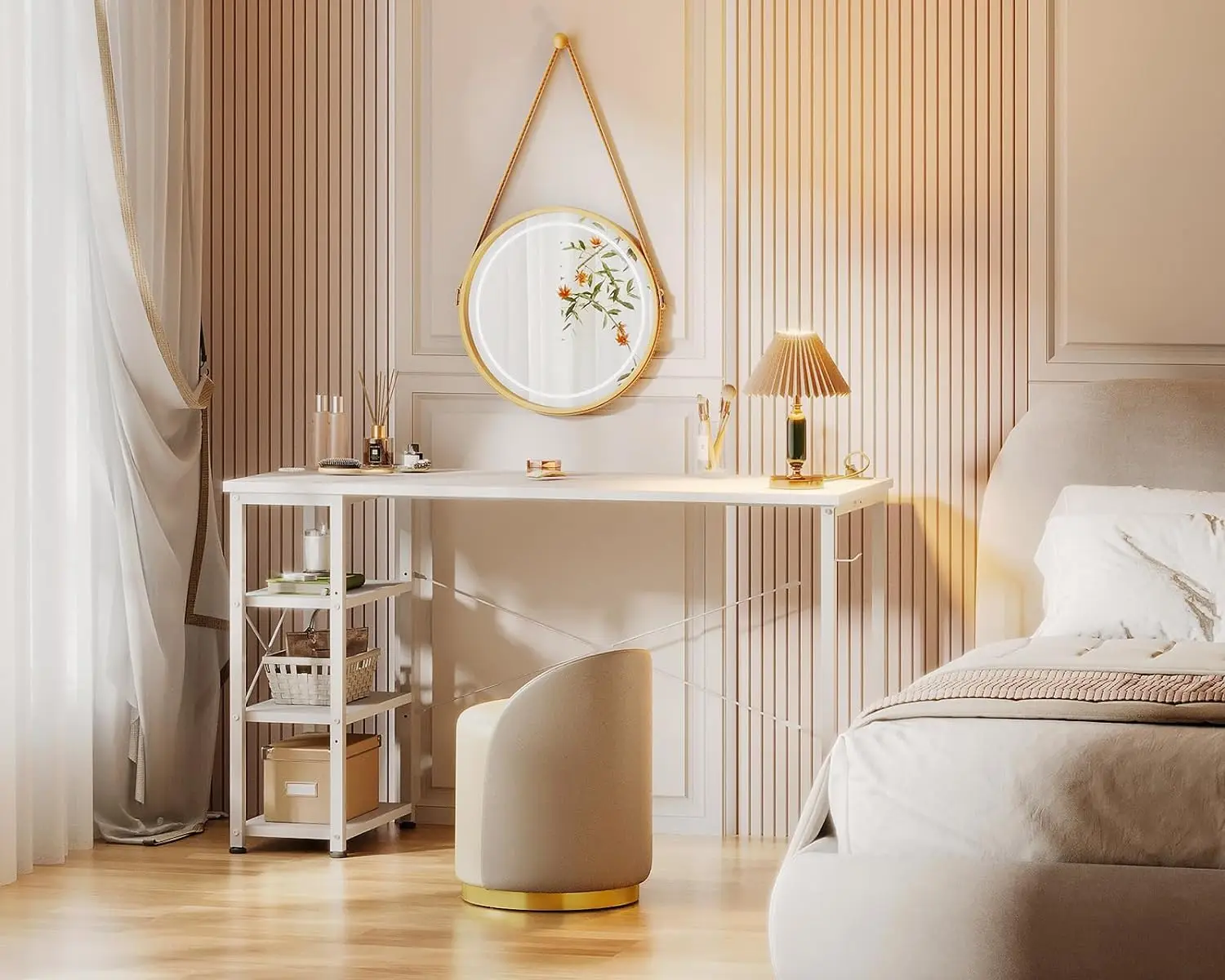 AODK 48 Inch Vanity Desk Study Table, Computer Desk with Power Outlet and USB & Type C Charging Port, Writing Desk with 3-Tier