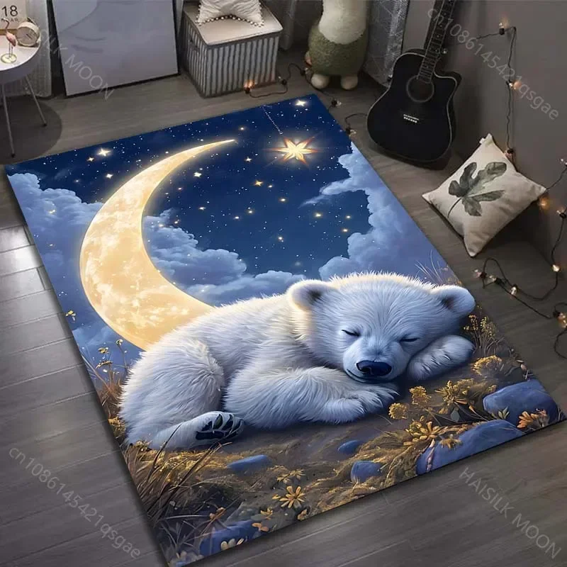ZYLittle Bear in The Moonlight Print Carpet for Bedroom Living Room Office Washable Rugs Non-slip Modern Style Home Door Decor M