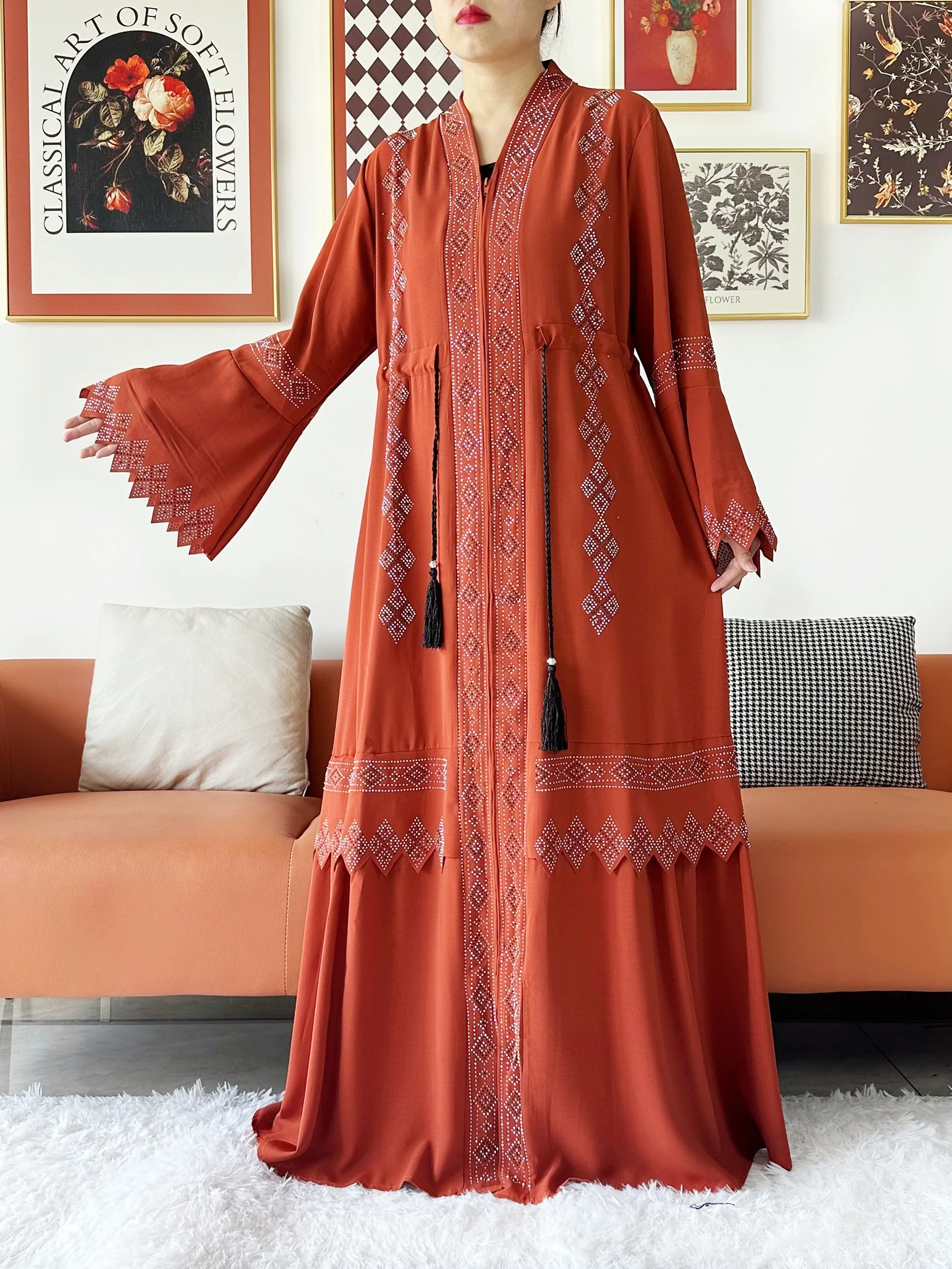 Laxury Design New Women Elegant Dress Chiffon Open Abaya Muslim Women Dress Islamic Clothing Cardigan Abaya Women Muslim Dress