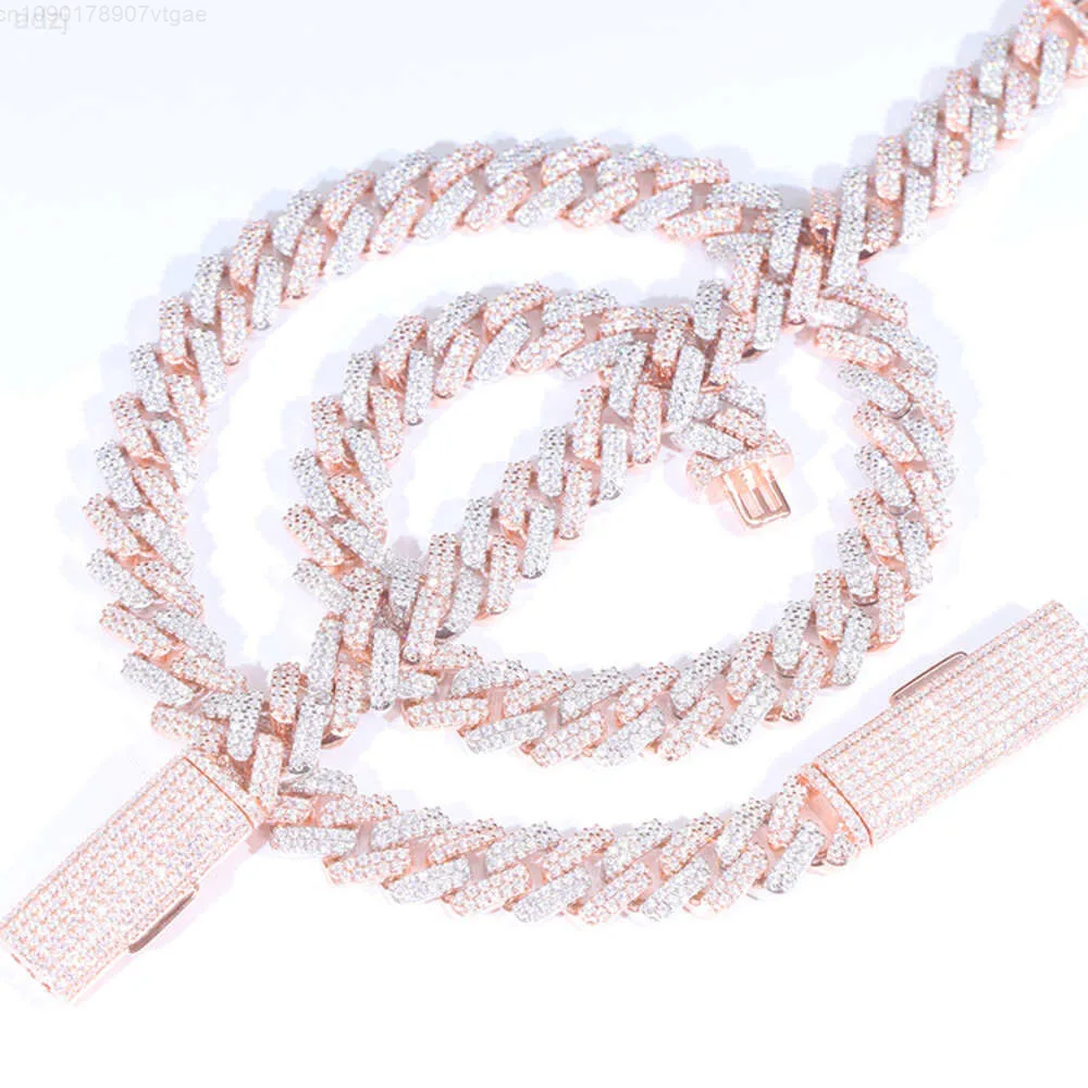 

2rows 13mm-20mm Width Cuban Chain Fine Jewelry 925 Solid Silver Gra Moissanite Cuban Link Chain Hip Hop Necklace
