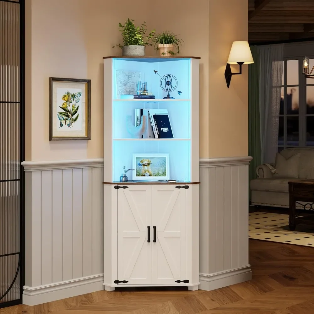 Bathroom cabinet, 2-door 3-story storage cabinet with LED lights, separate corner bathroom cabinet for living room or kitchen