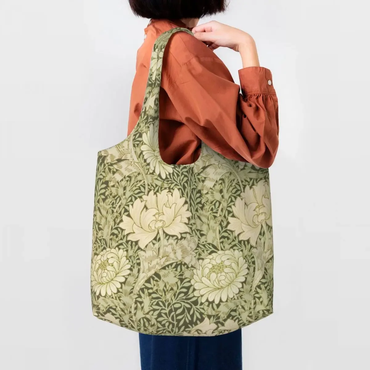 Vintage Chrysanthemum By William Morris Grocery Tote Shopping Bags Bohochic Floral Canvas Shoulder Shopper Bag Capacity Handbags