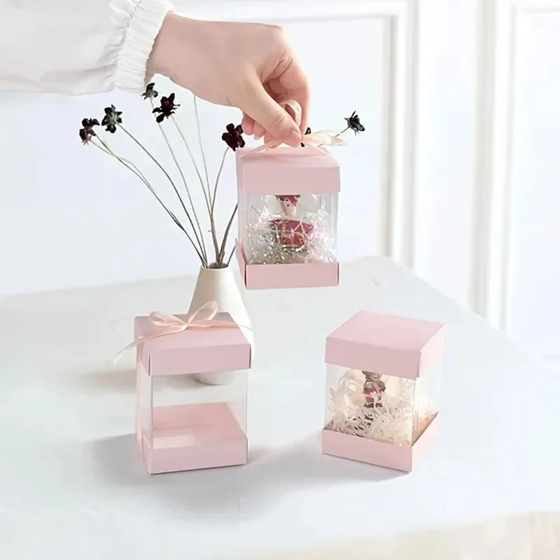 

50 small window gift box with ribbon - transparent packaging, suitable for weddings, Valentine's Day and birthday parties