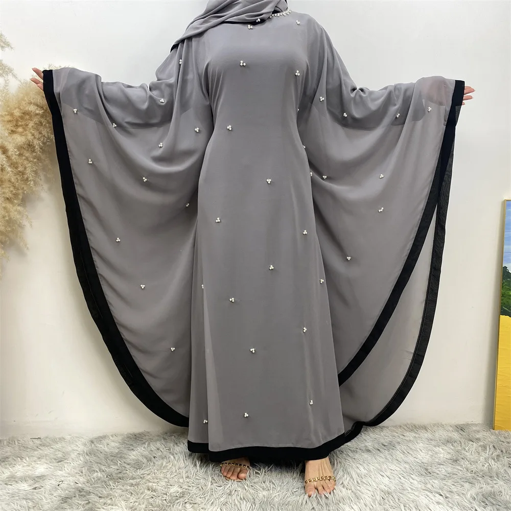 

Middle East Turkey Fashion Splicing Chiffon Elegant Loose Muslim Robe Batwing Sleeve Dress Abaya Robe