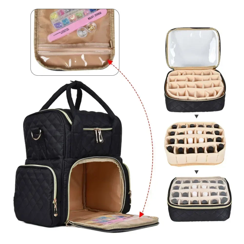 48 garrafas saco de armazenamento de esmalte grande portátil organizador de bolsa cosmética com alça para viagens saco de óleo essencial de 3 camadas