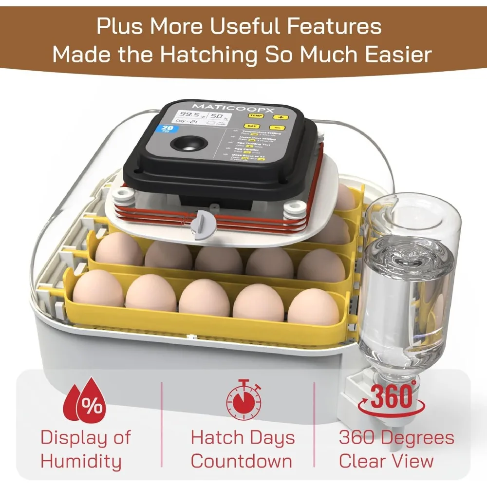 

US Shipping Egg Incubator 20 Eggs Automatic Turner with Candler and Humidity Display