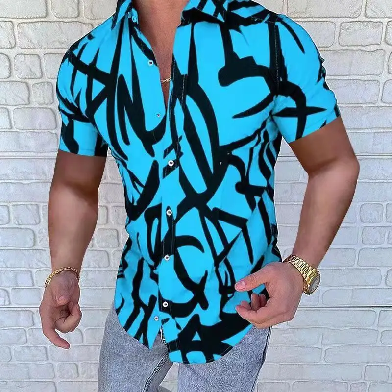 Men\'s Clothing Luxury Social Shirts 3D Printed Casual Lapel Short Sleeve Street Style Summer Single Breasted Oversized Shirts