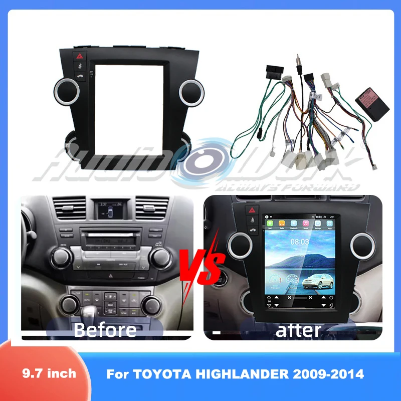 For Toyota Highlander 2009 2014 9.7 Inch Car Radio Frame Fascia Panel For Android Head Unit Dashboard Installation