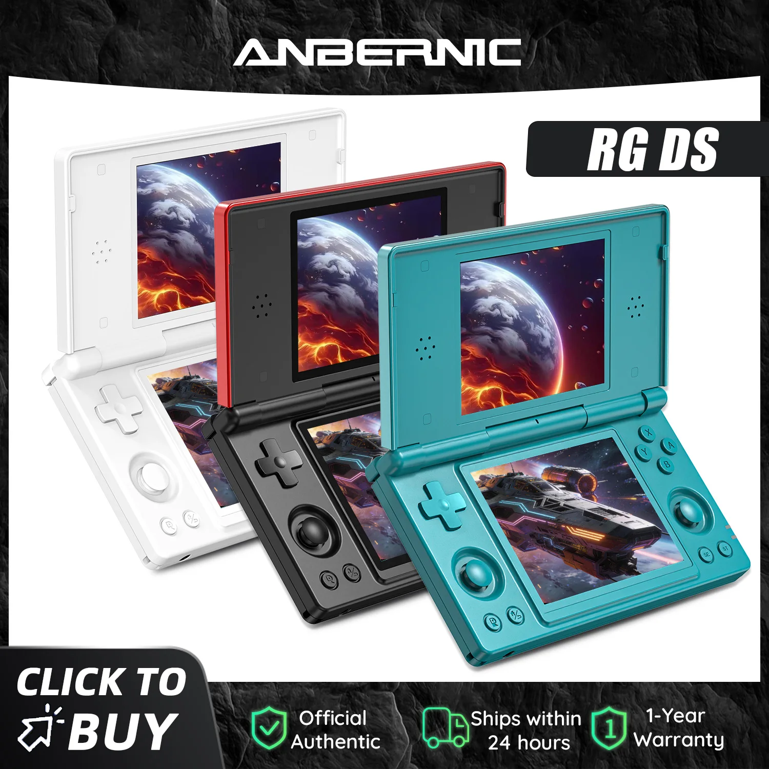 Console de jeu vidéo Anbernic RG DS Dual avec écran IPS de 4,0 pouces, prise en charge d'Android 14, double application sur écrans partagés et puce Hall Switch