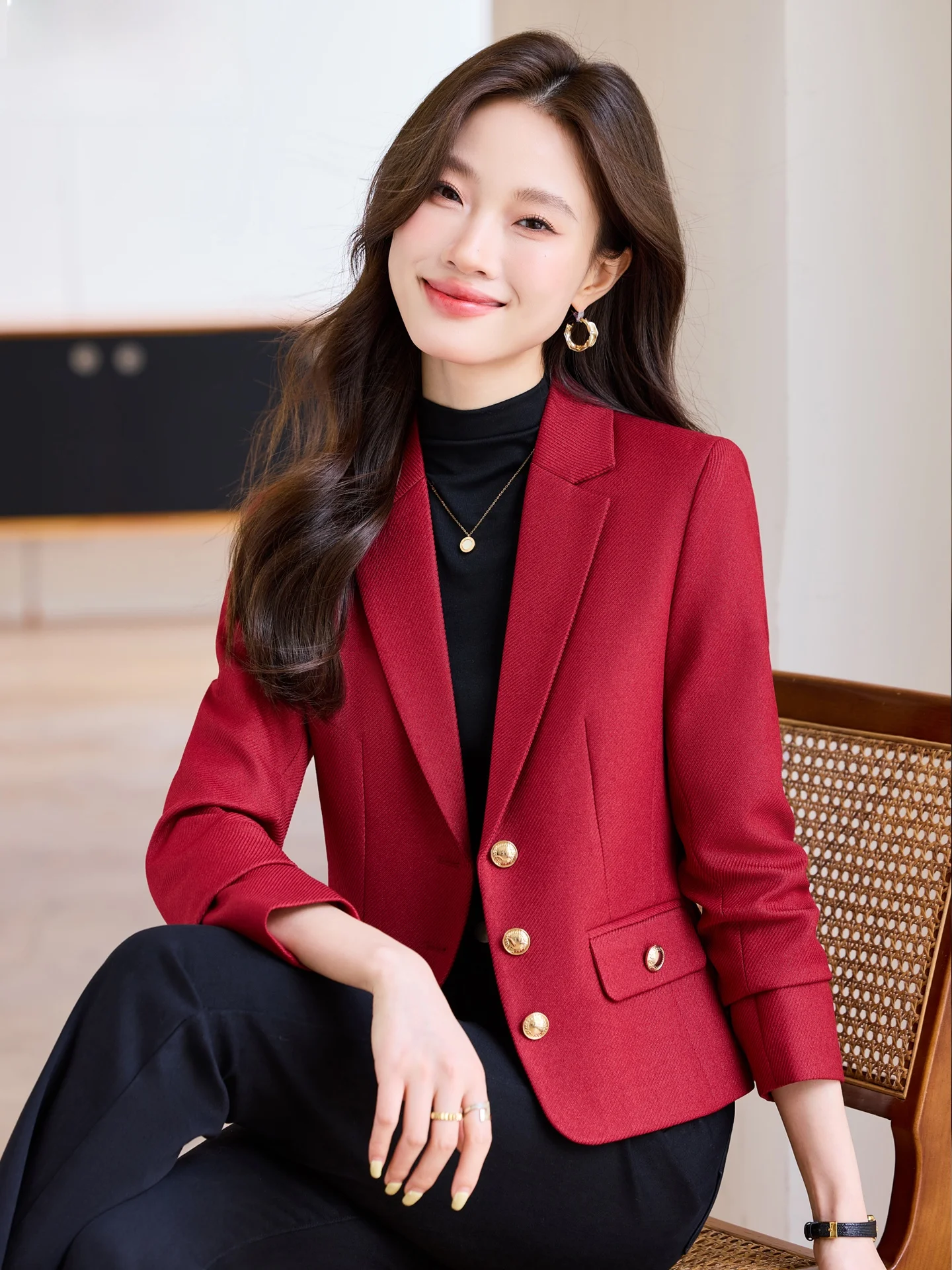 

Red Slim Fit Women's Suit Jaet Tee Button Casual Sle High Quali ort Length Commute Ready Polyester Fiber Coat