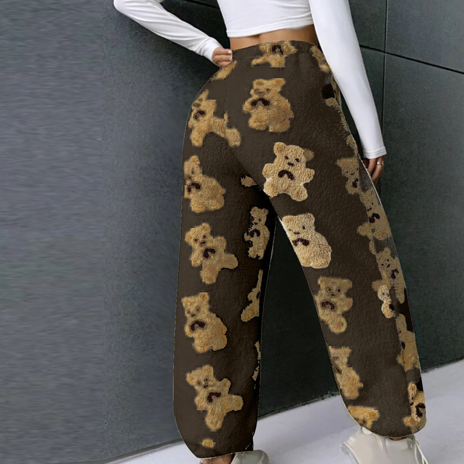 Women's Cute Bear Plush Pajama Pants, Winter Soft Fleece-lined Pajama Trousers,Warm Comfortable Plush Pants,Home Casual Pants