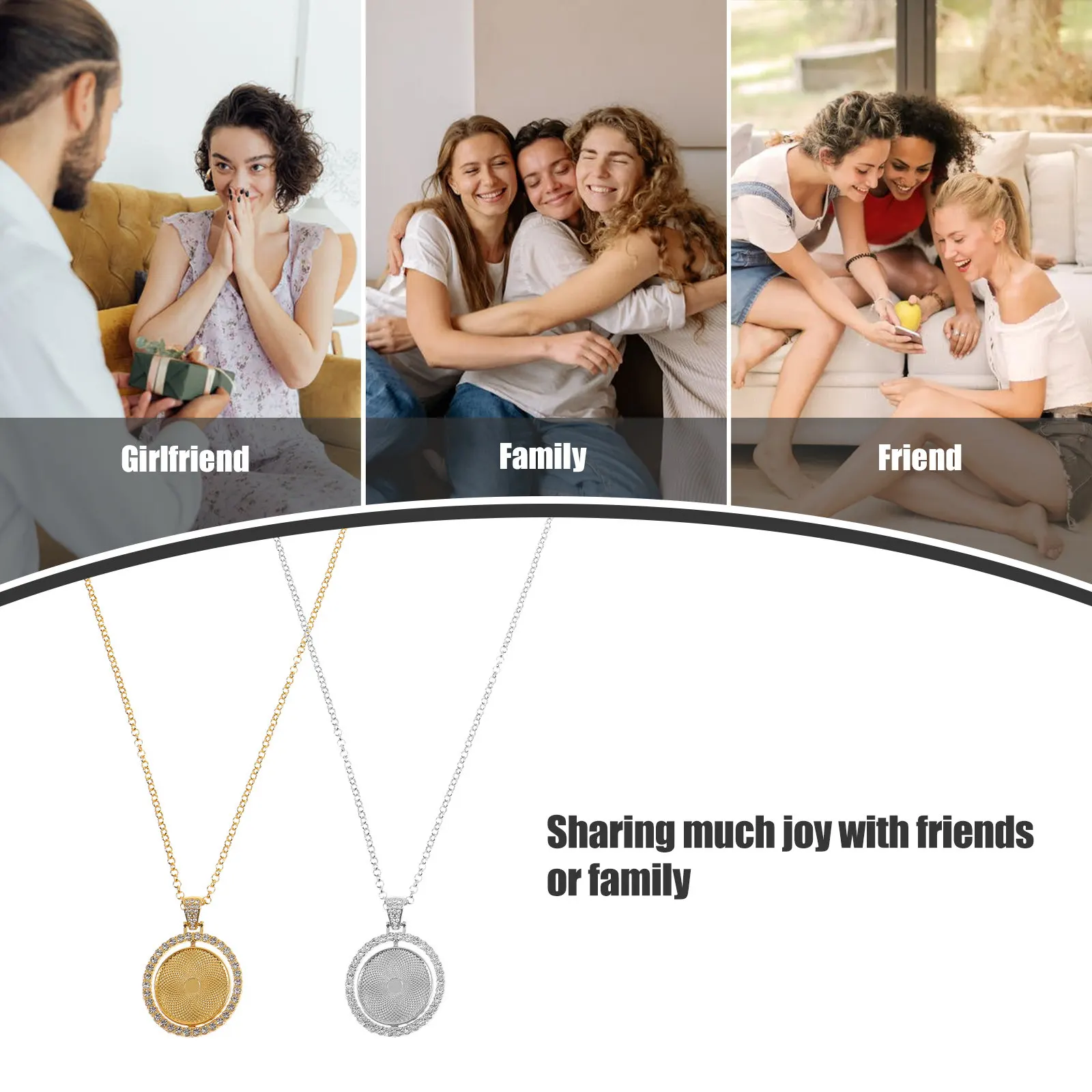 

2Pcs Metal Jewelry Necklace Blanks Round Sublimation DIY Pendant Adjustable Chain for Gifts Family Photo Pet Print Heat Transfer