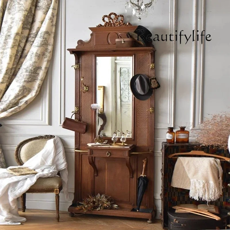 

All solid wood clothes and hats floor-to-ceiling vertical clothes and hats shoe rack multi-functional clothes rack with storage